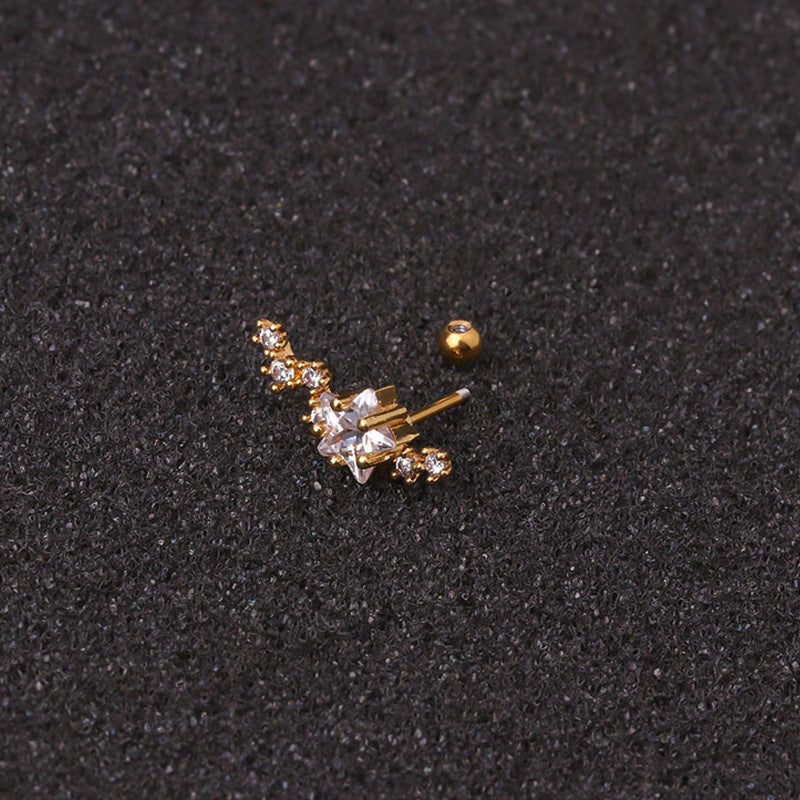 0.8X6Mm Stainless Steel Five-Pointed Star Zircon Earrings For Women Simple Screw Ear Bone Nail Earrings Piercing Jewelry - Image 3